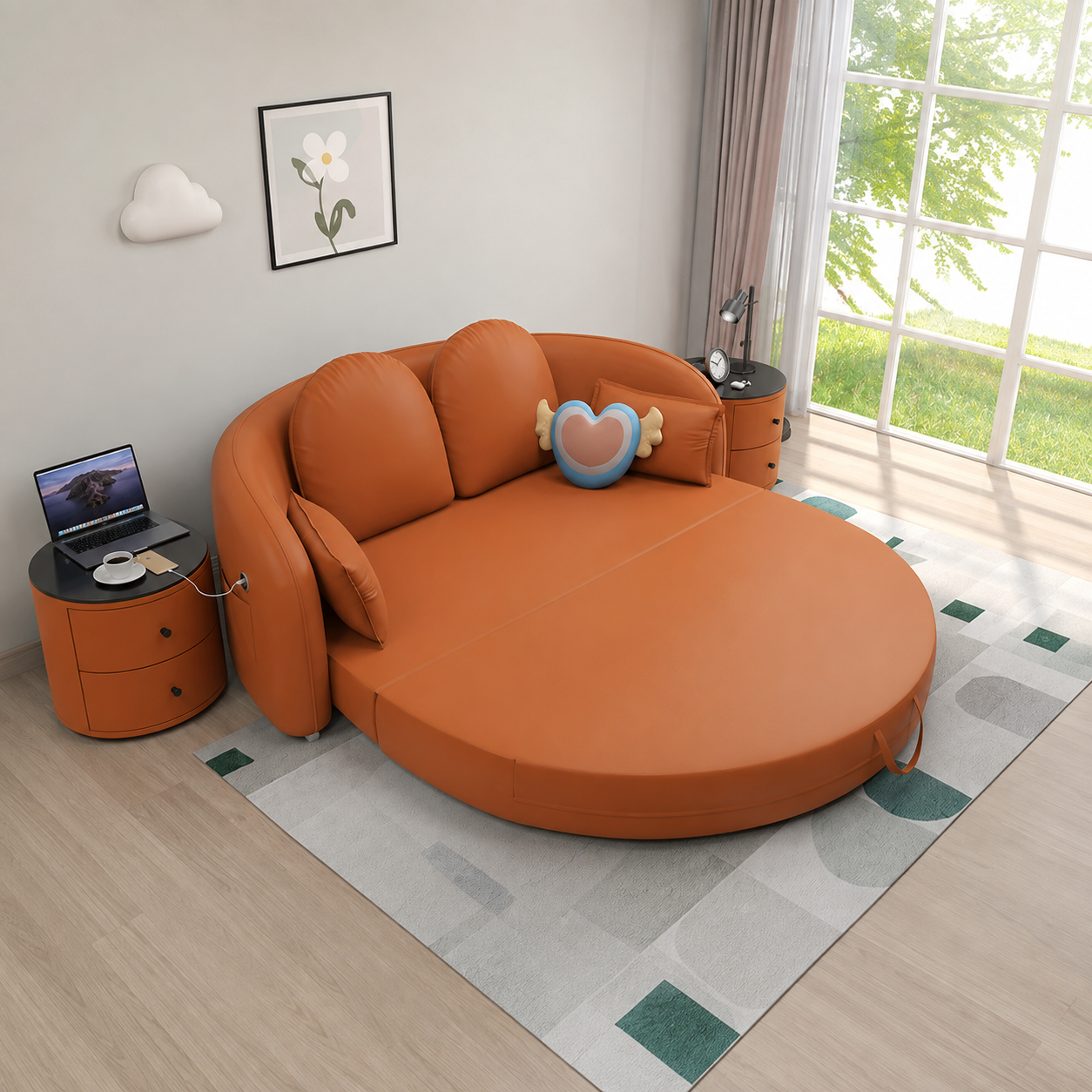 سرير أريكة مستدير بتصميم فاخر متعدد الوظائف