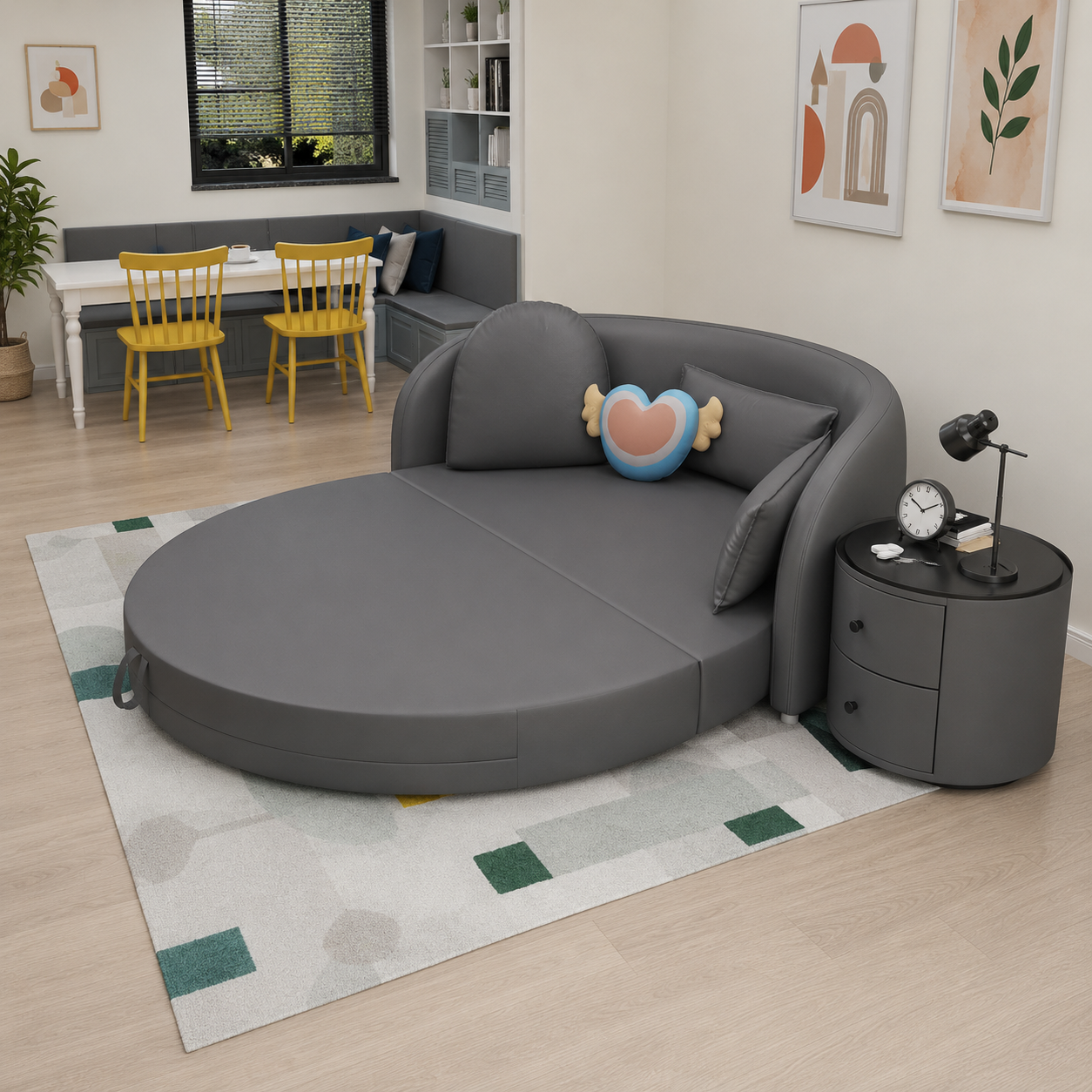 سرير أريكة مستدير بتصميم فاخر متعدد الوظائف