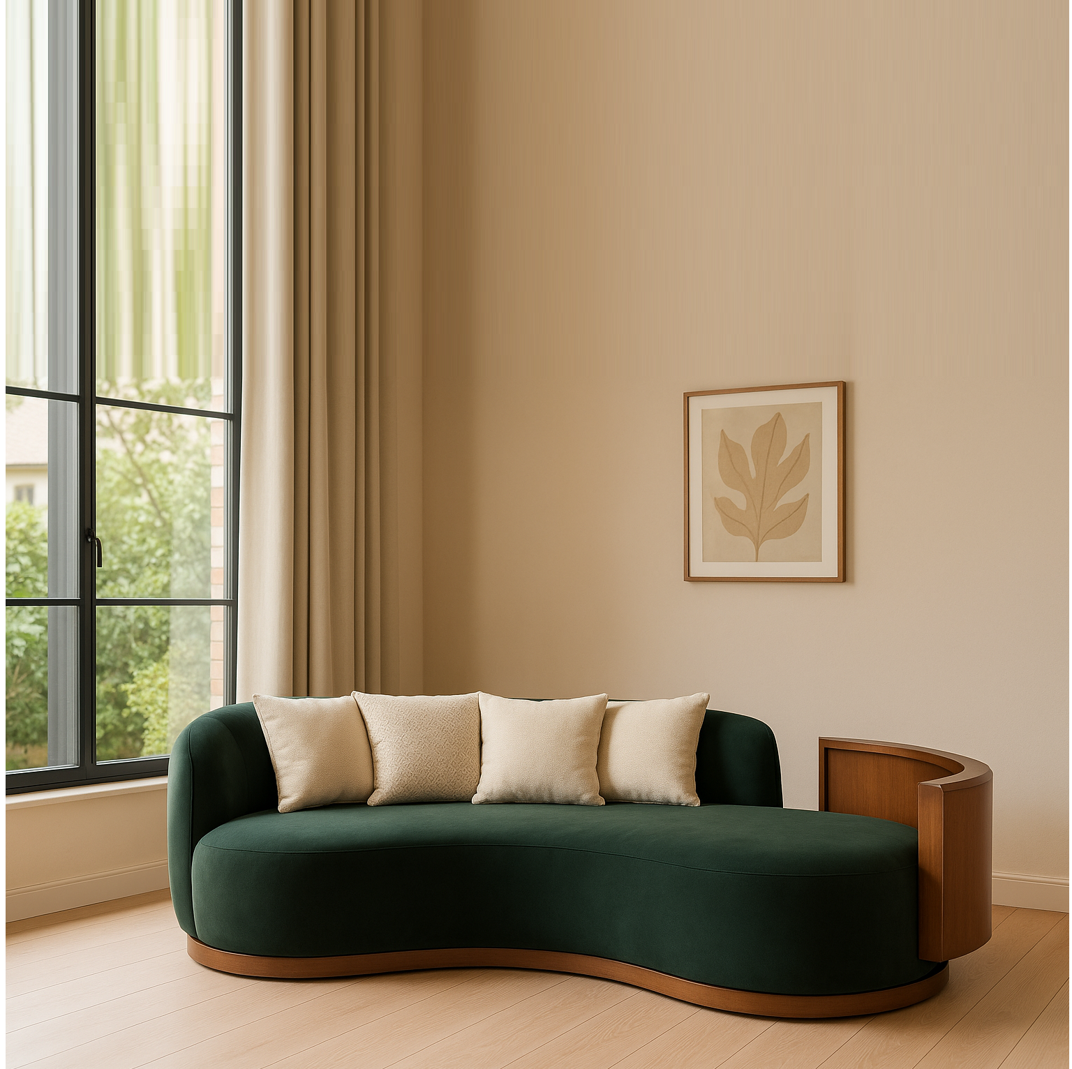 A sofa with a distinctive design