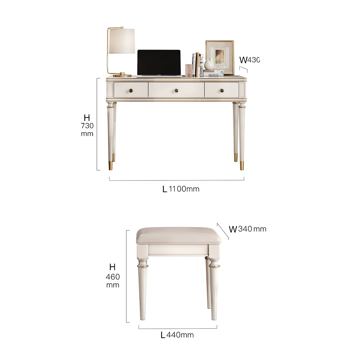 Dressing table with a luxurious seat