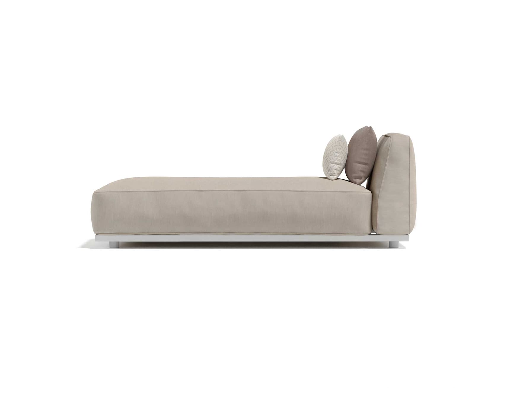 Beige fabric outdoor lounge chairs