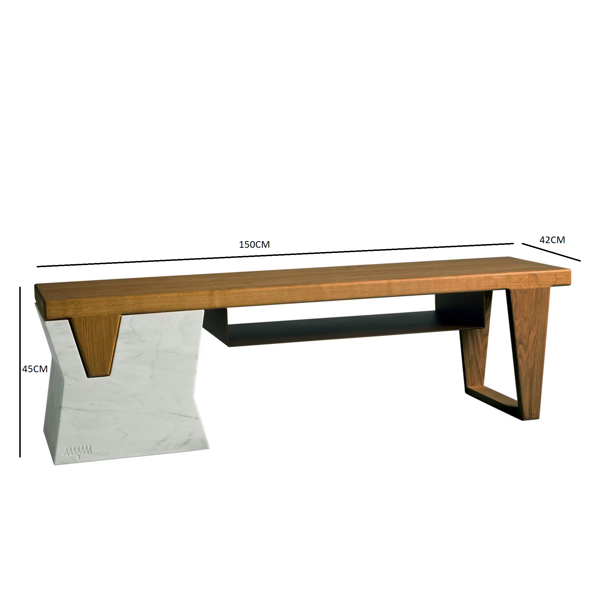 Plaza bench with shelf