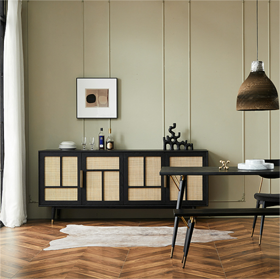 Sleek Black Rattan Storage