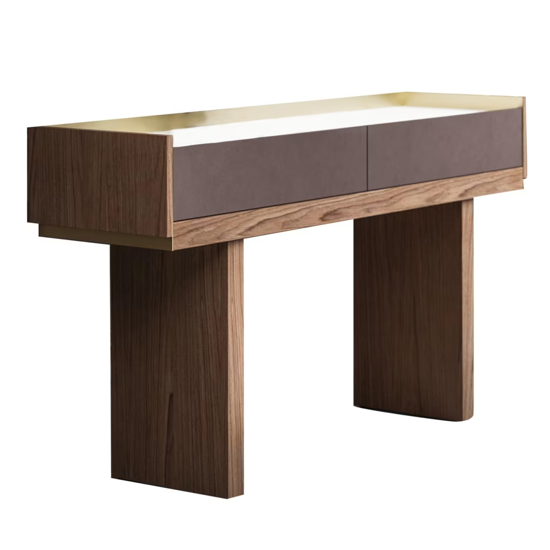 Block console with calacatta marble top