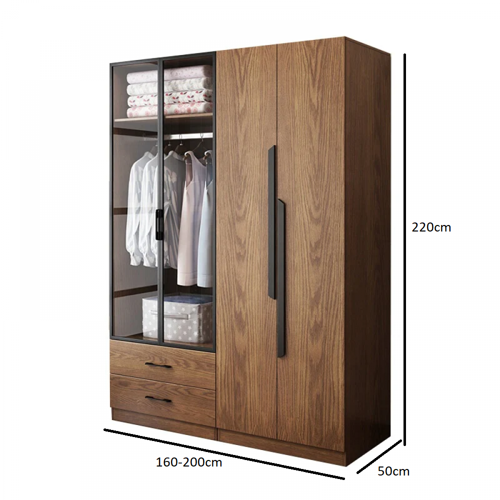 Wooden wardrobe with glass door