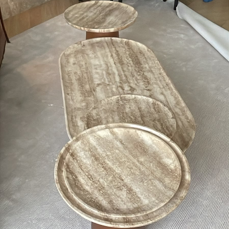 Sahra | Travertine & Solid Wood Table Set