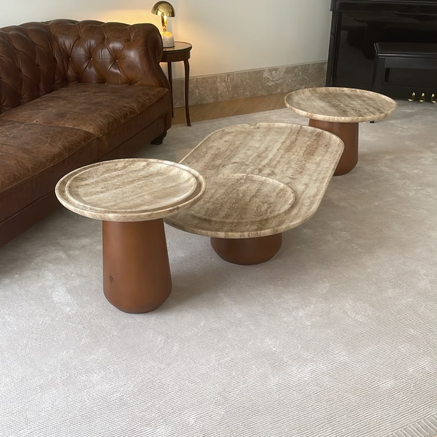 Sahra | Travertine & Solid Wood Table Set