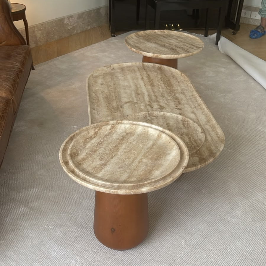 Sahra | Travertine & Solid Wood Table Set