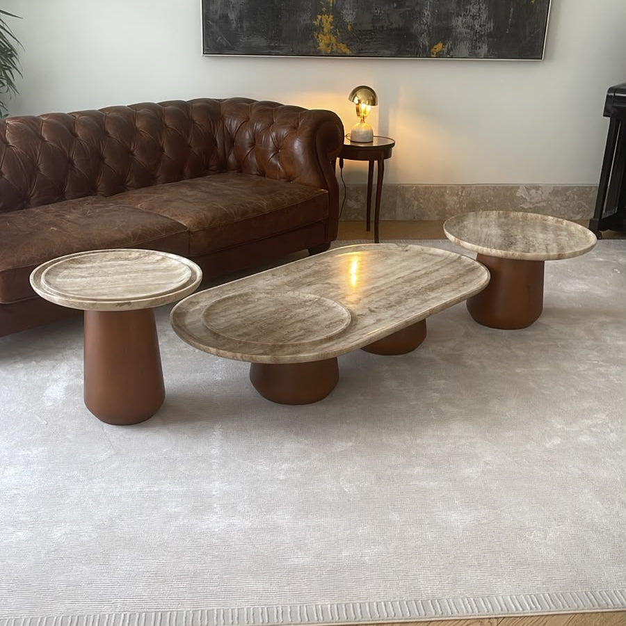 Sahra | Travertine & Solid Wood Table Set