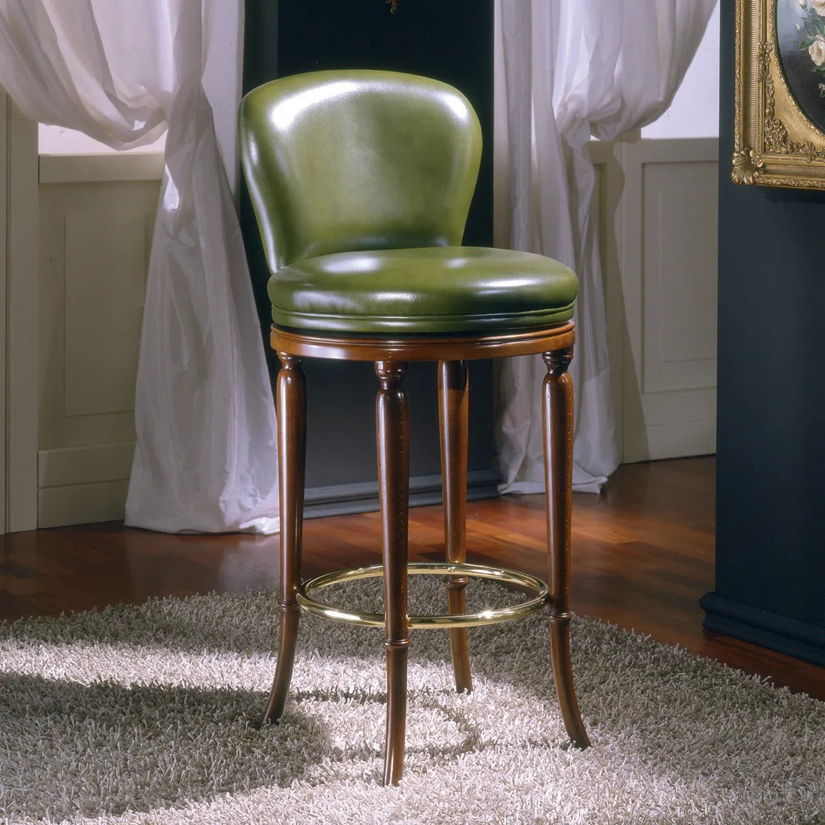 Green leather bar stool