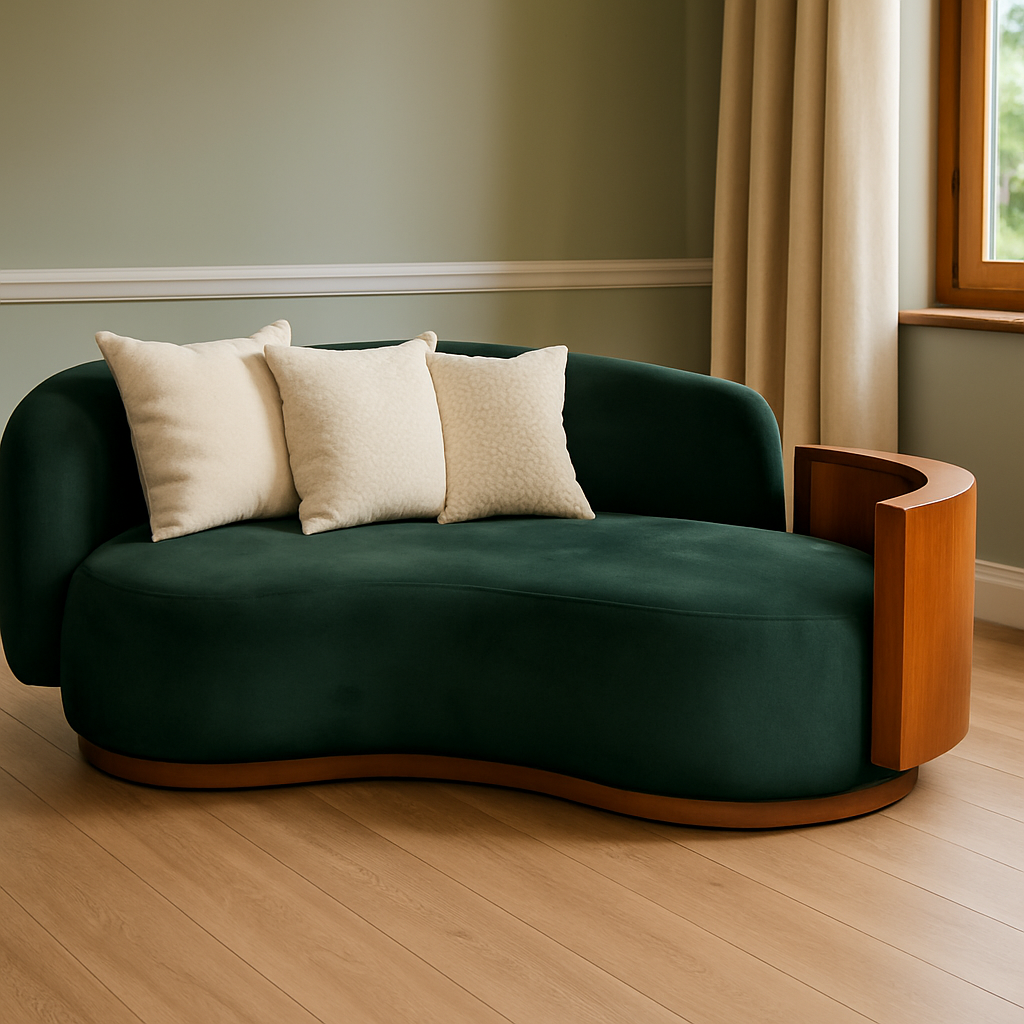 A sofa with a distinctive design