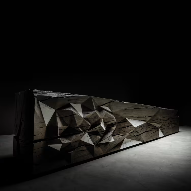 Polygon fossil oak bench