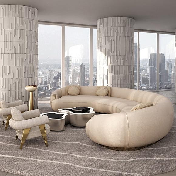 NEBET Luxurious Large Sofa in Gold Leather
