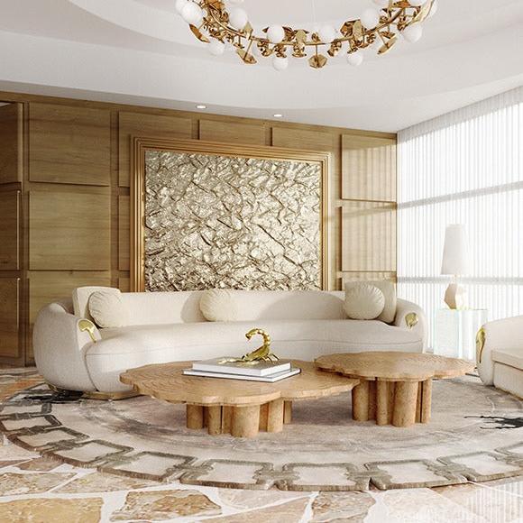 NEBET Luxurious Large Sofa in Gold Leather