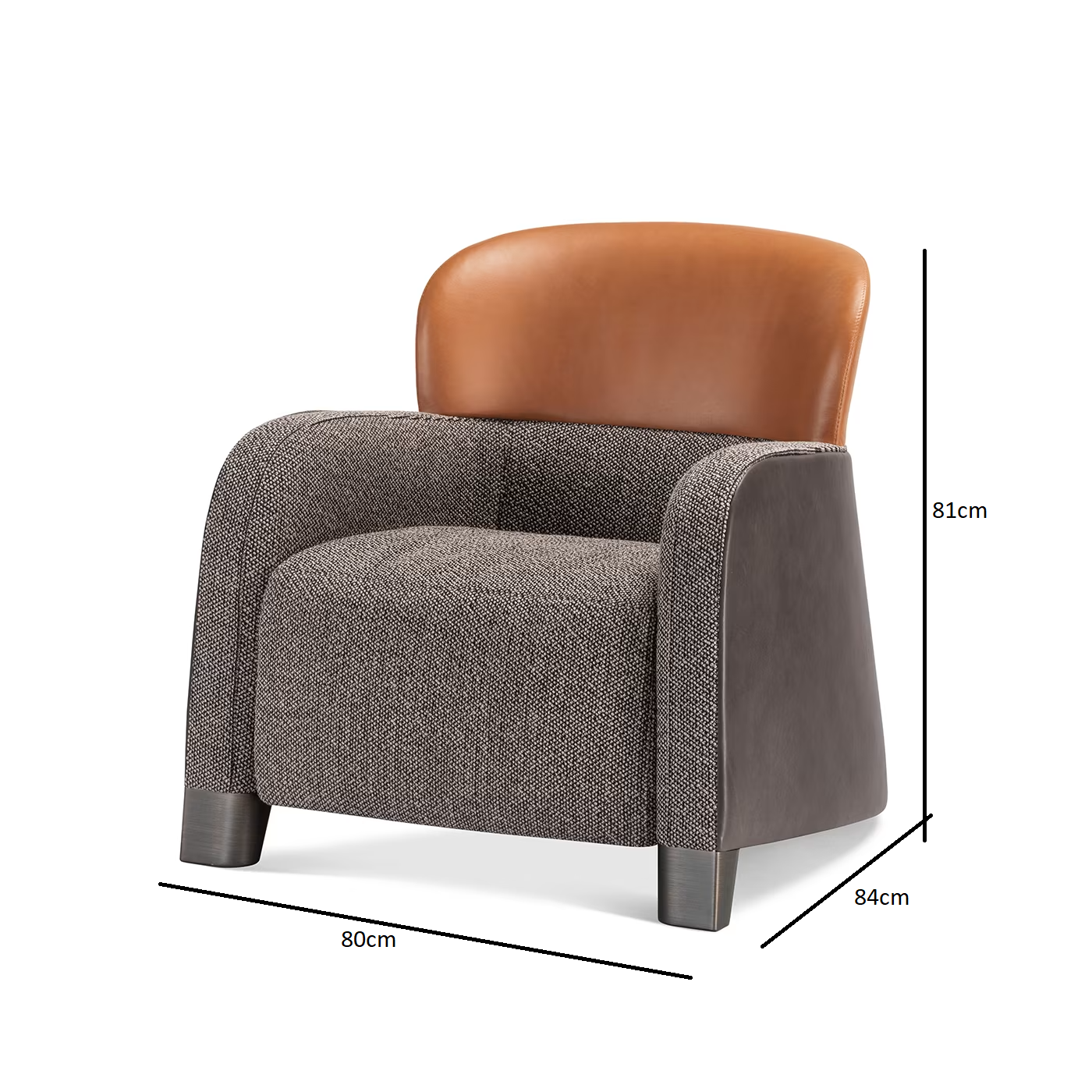 Bucket brown and gray armchair with low headrest