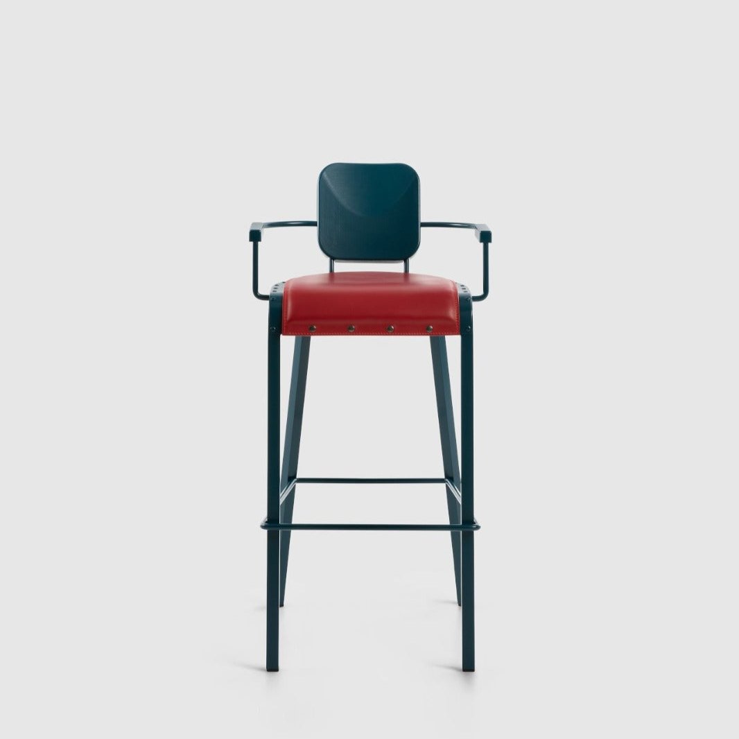 Rock stool with leather seat