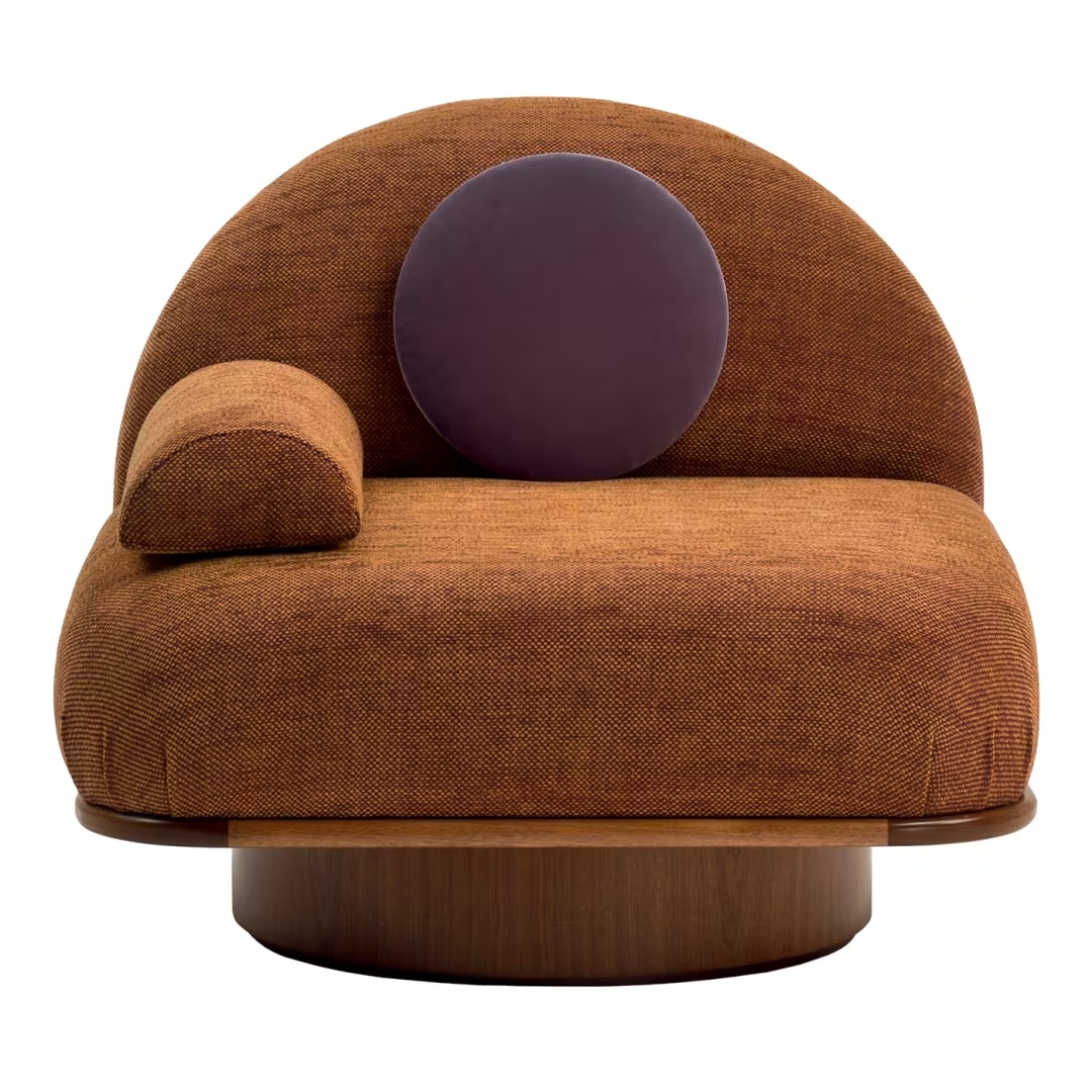Thumb asymmetrical rust armchair