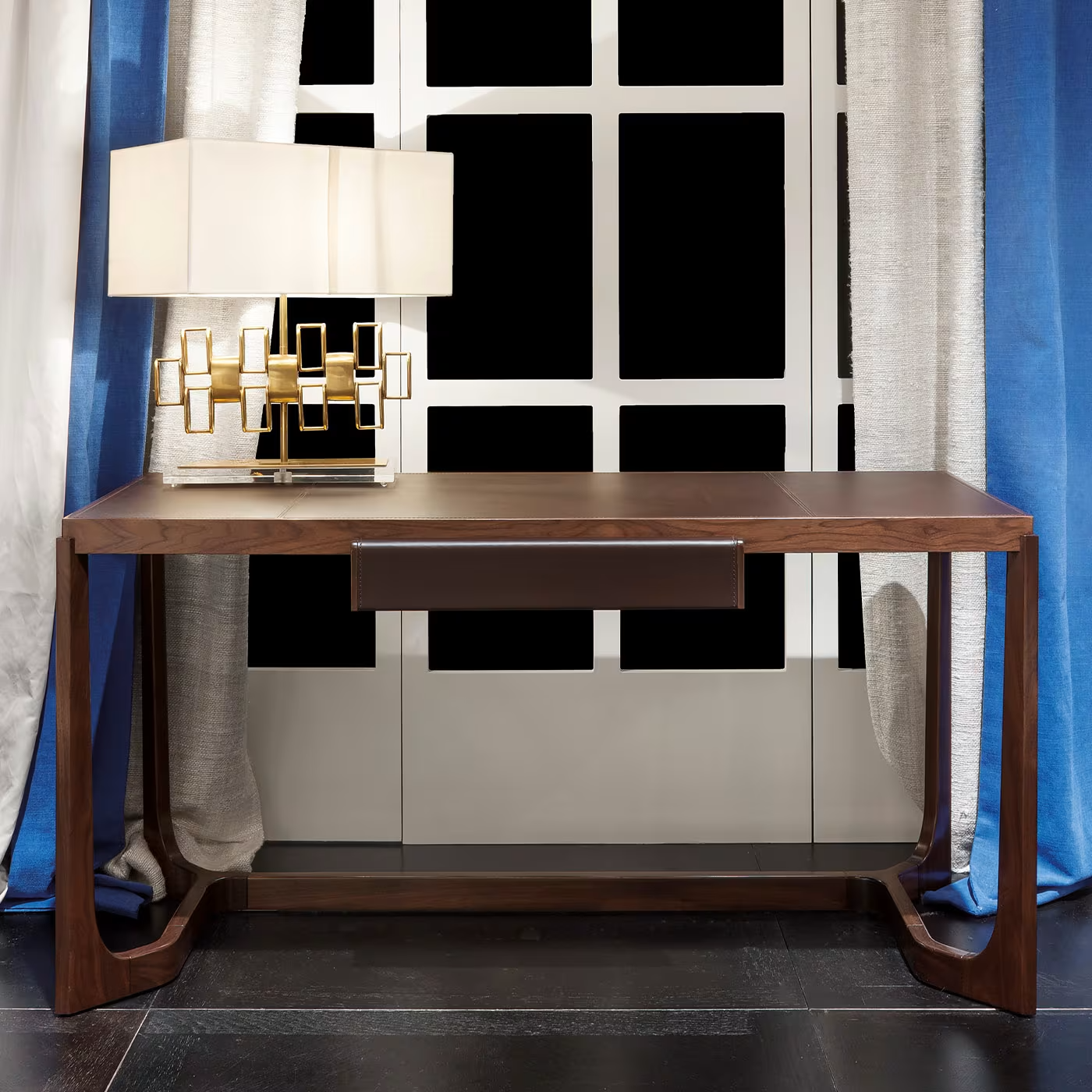 Leather and walnut writing desk