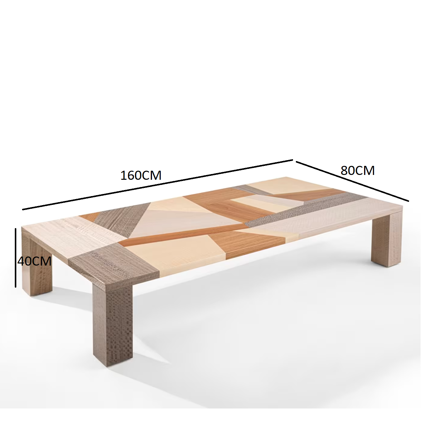 Dry inlaid rectangular polychrome coffee table
