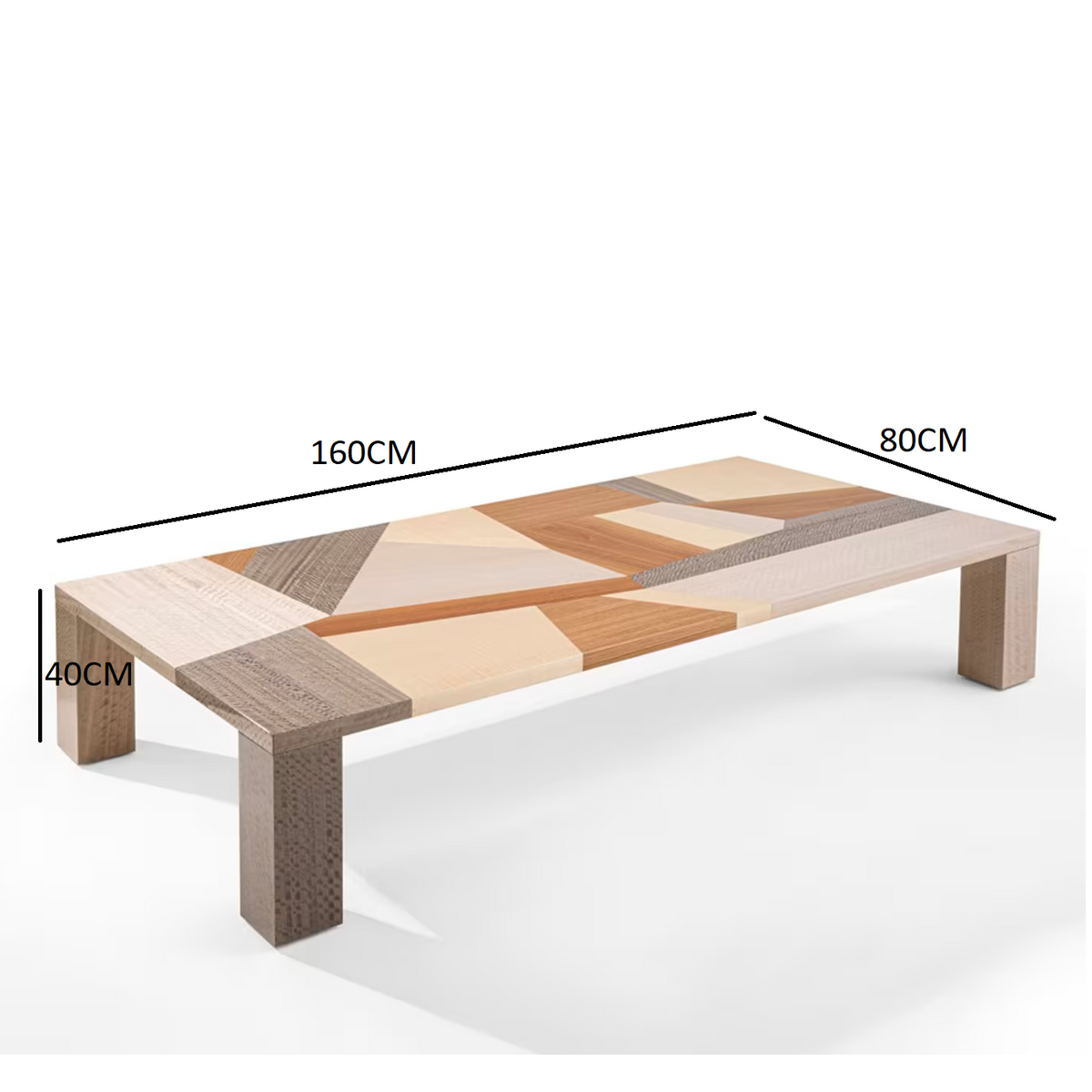 Dry inlaid rectangular polychrome coffee table