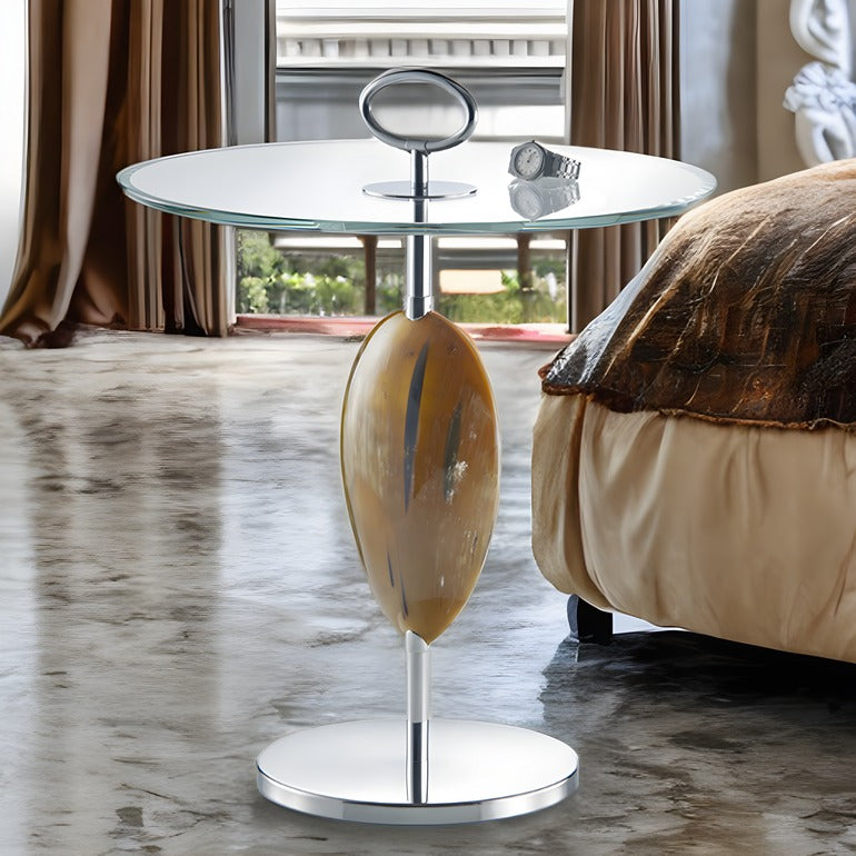 Macari stainless steel side table with horn insert