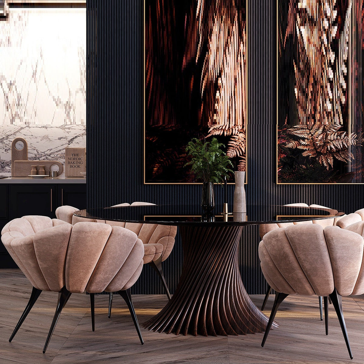 A chair with a distinctive modern design