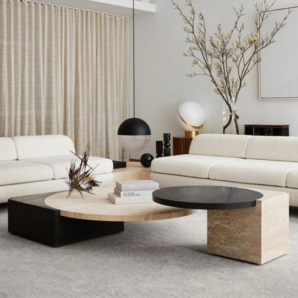 Two coffee tables with a modern design