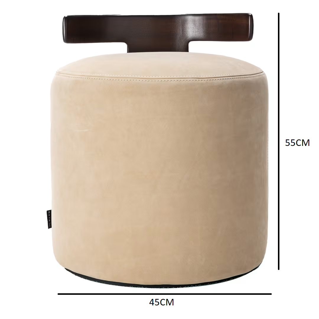 Cream white leather t-pouf with backrest