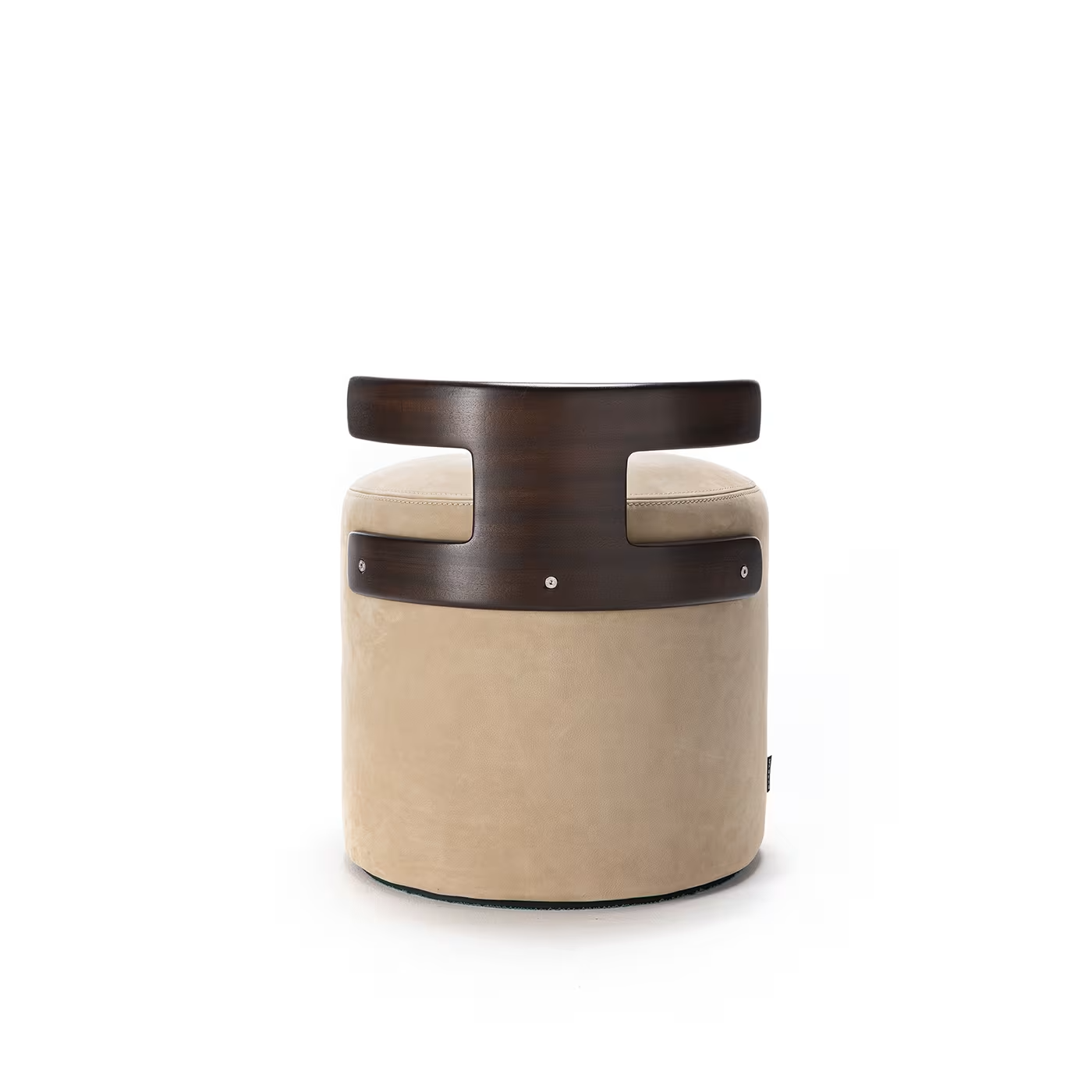 Cream white leather t-pouf with backrest