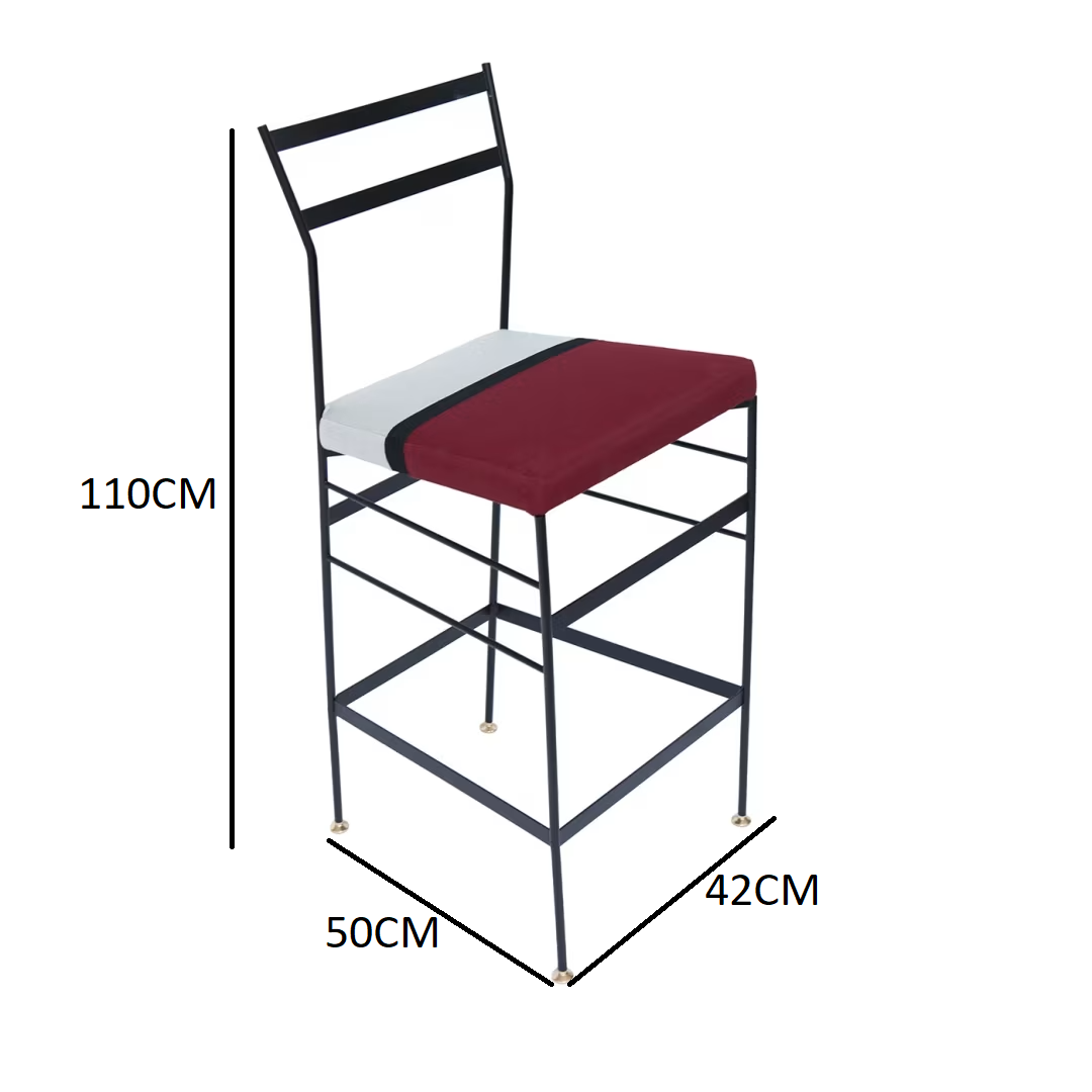 Set of 2 pontina high burgundy and white bar stool