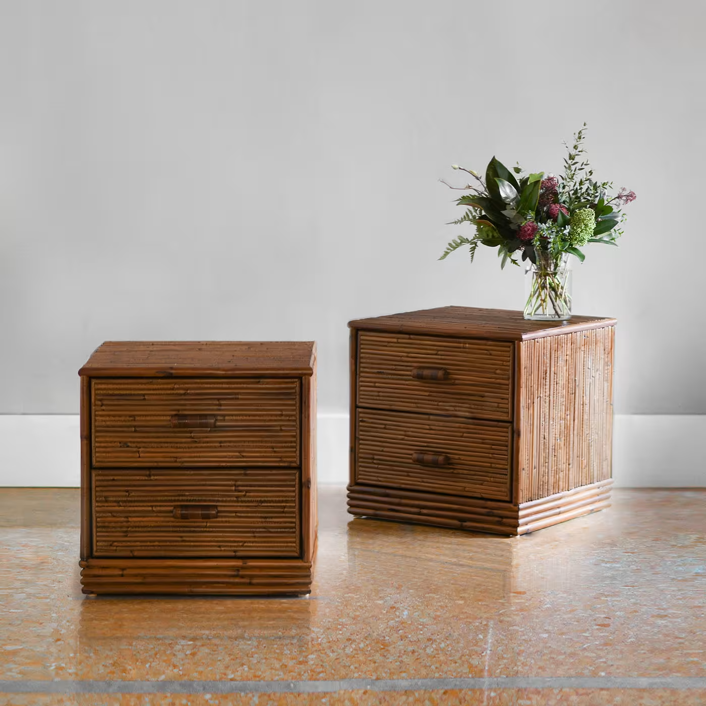 Set of 2 2-drawer bamboo nightstands