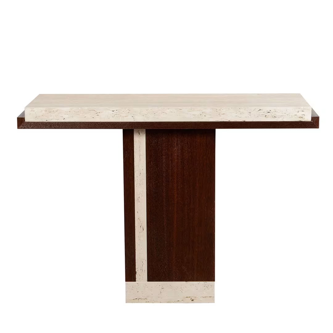 Elemento sucupira and travertine console table