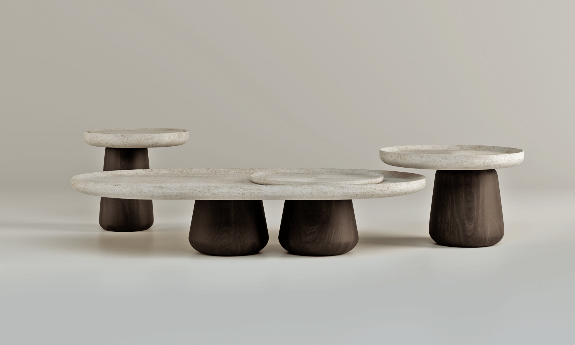 Sahra | Travertine & Solid Wood Table Set