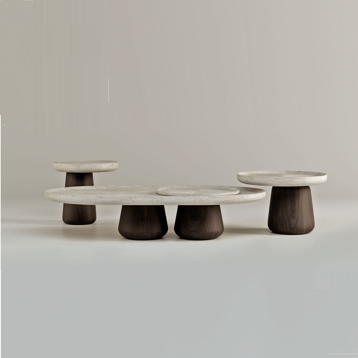Sahra | Travertine & Solid Wood Table Set