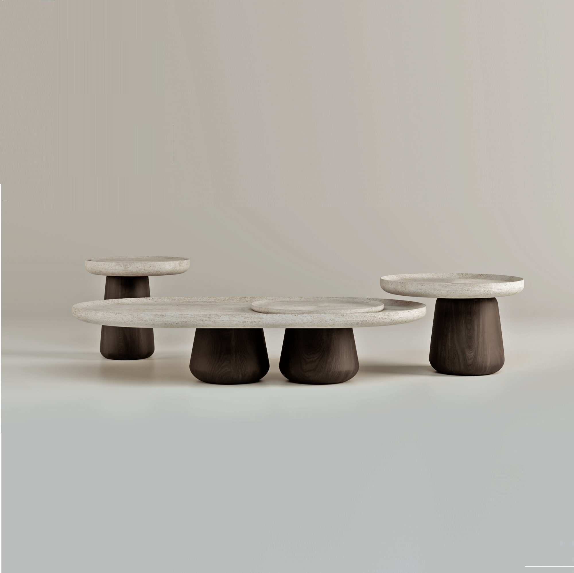 طقم طاولة من الترافرتين والخشب الصلب