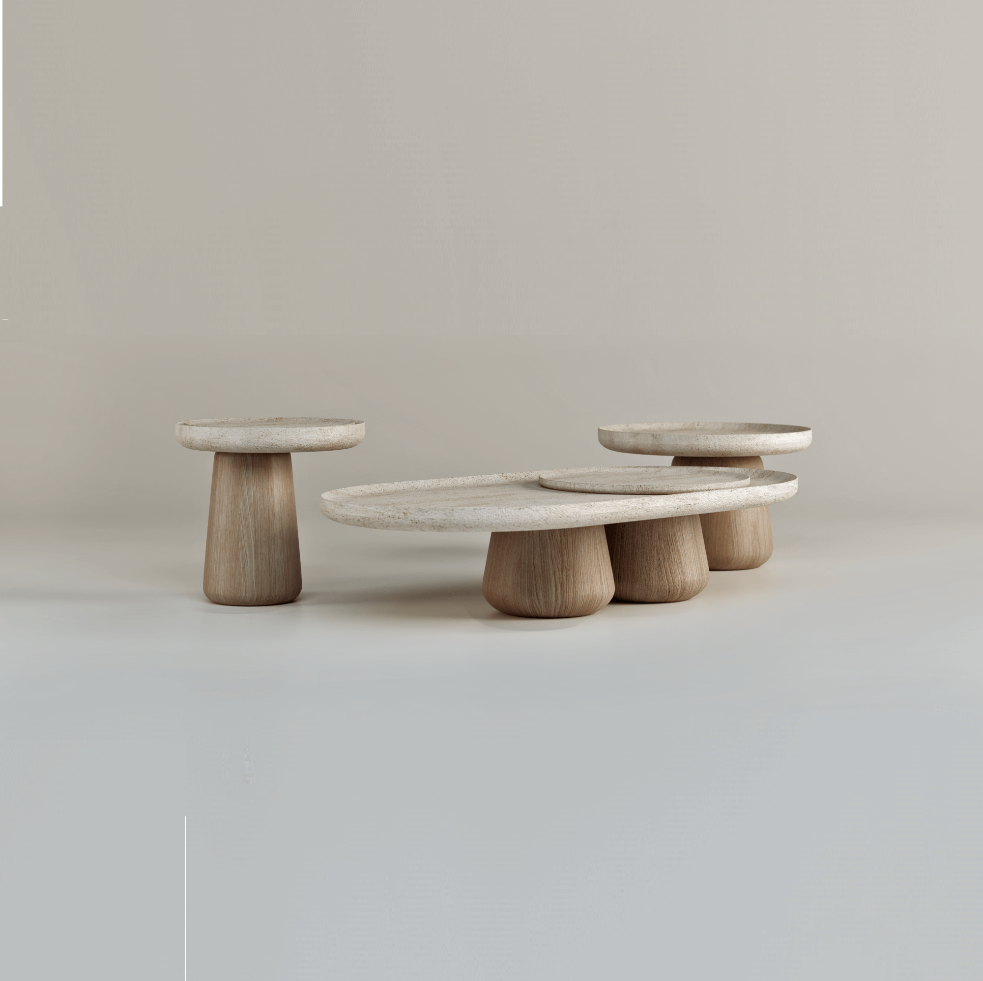 طقم طاولة من الترافرتين والخشب الصلب