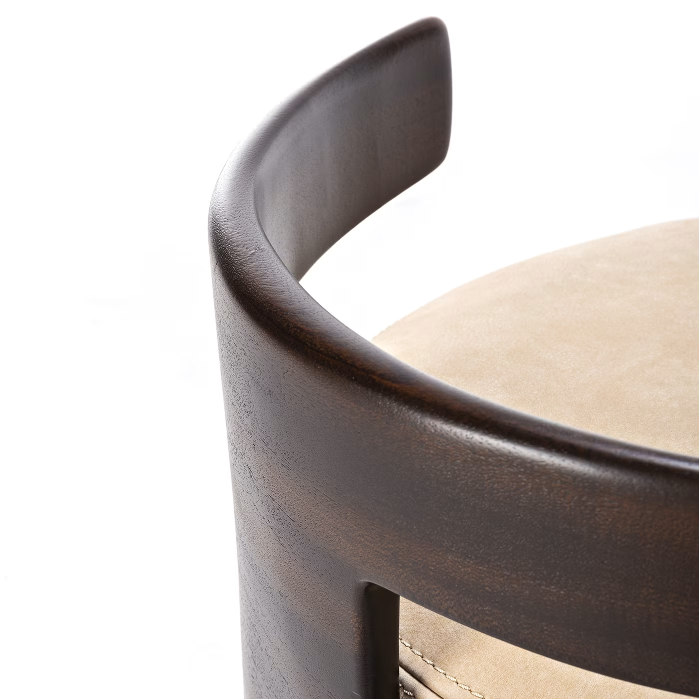 Cream white leather t-pouf with backrest