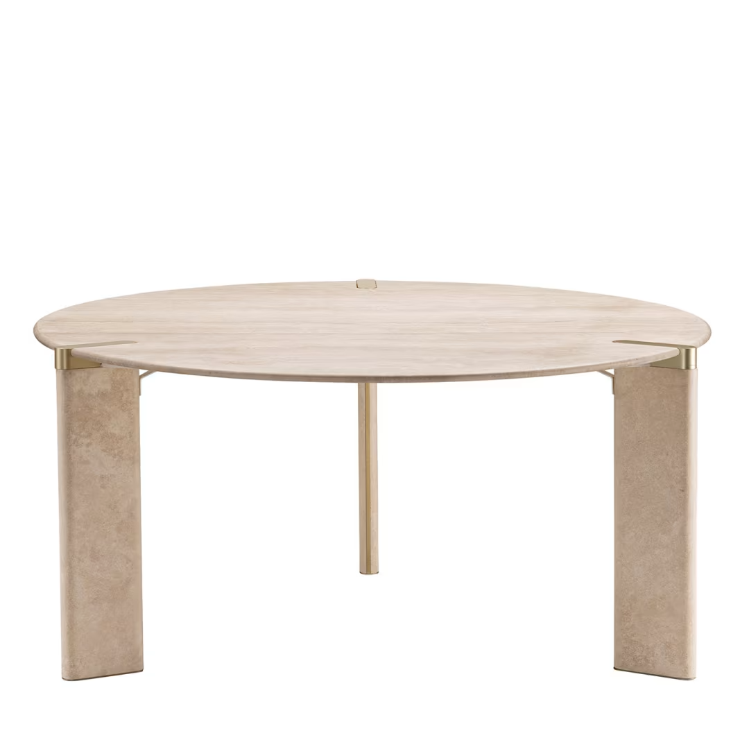 Ottanta round travertine dining table