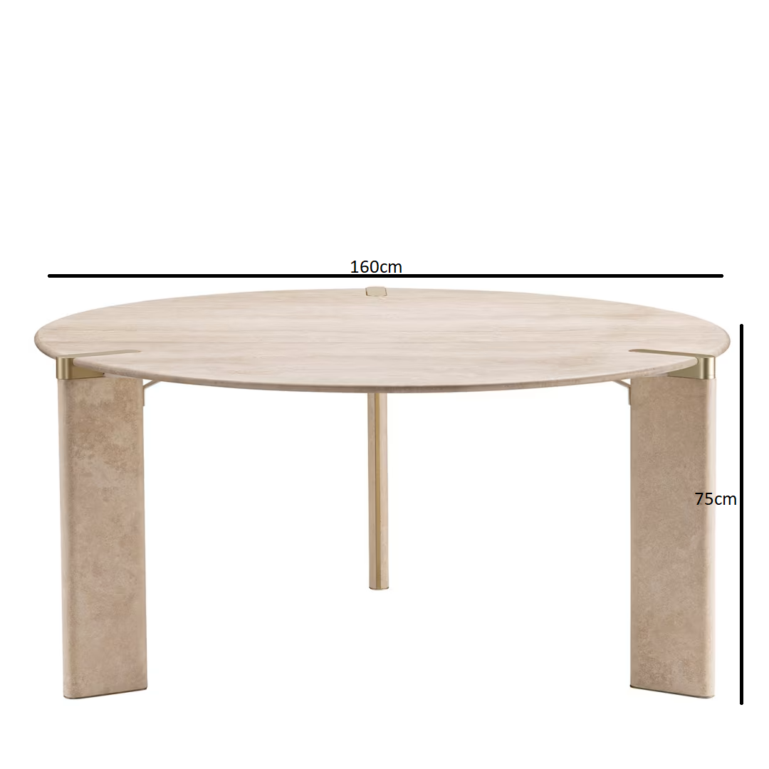 Ottanta round travertine dining table