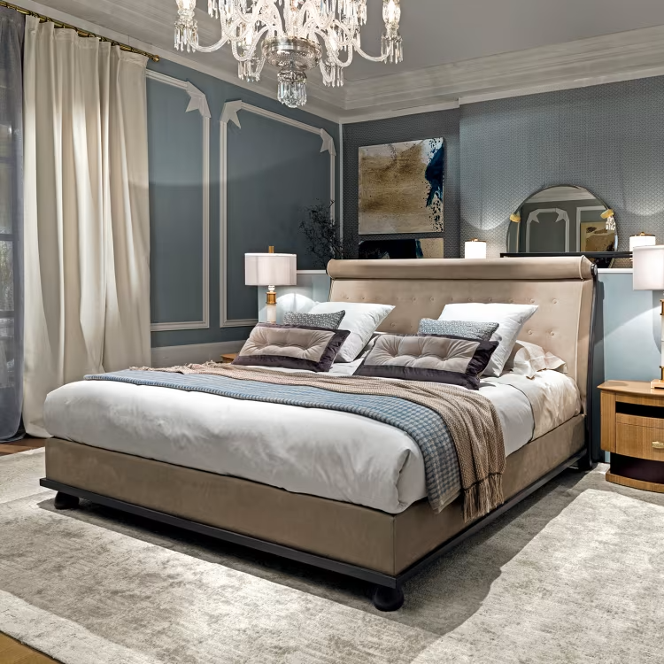Cotton velvet and nabuk beige bed