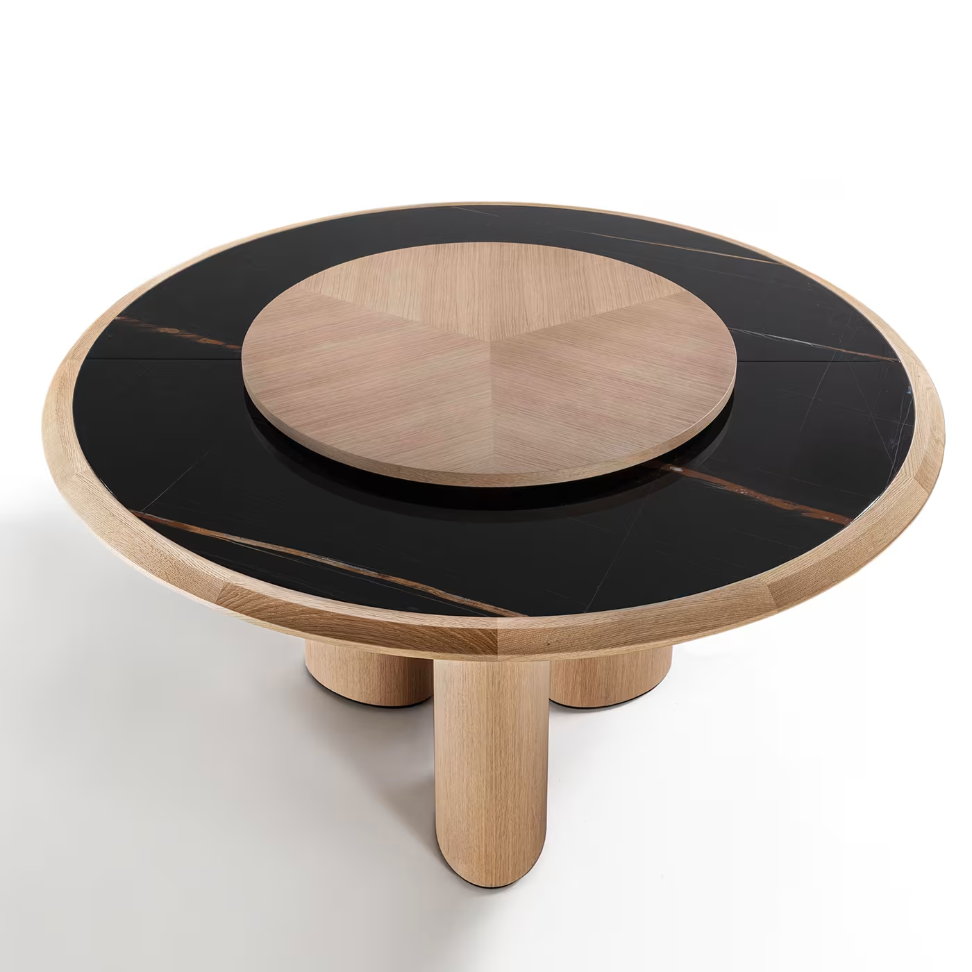 Diamante round durmast and sahara noir marble table with lazy susan