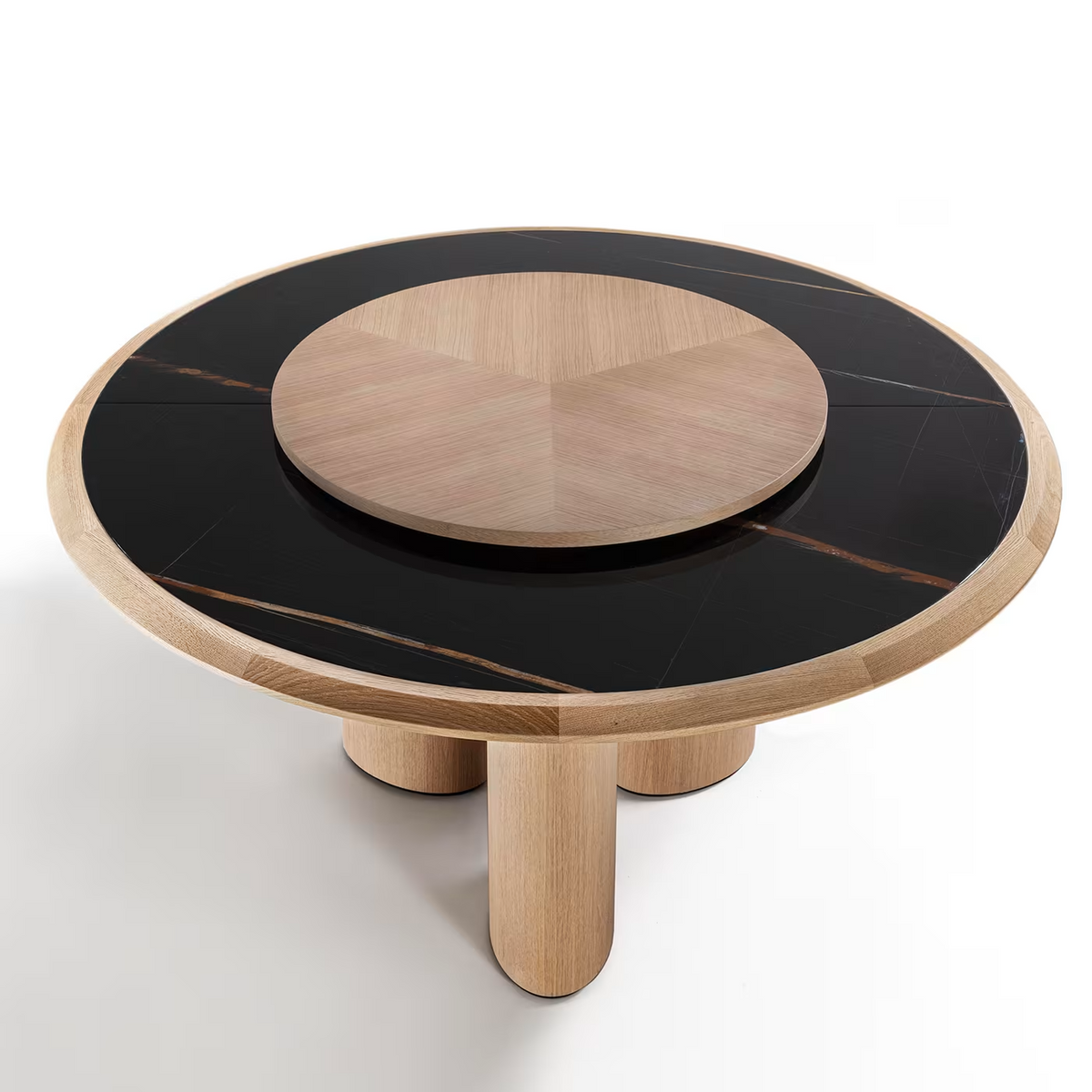 Diamante round durmast and sahara noir marble table with lazy susan