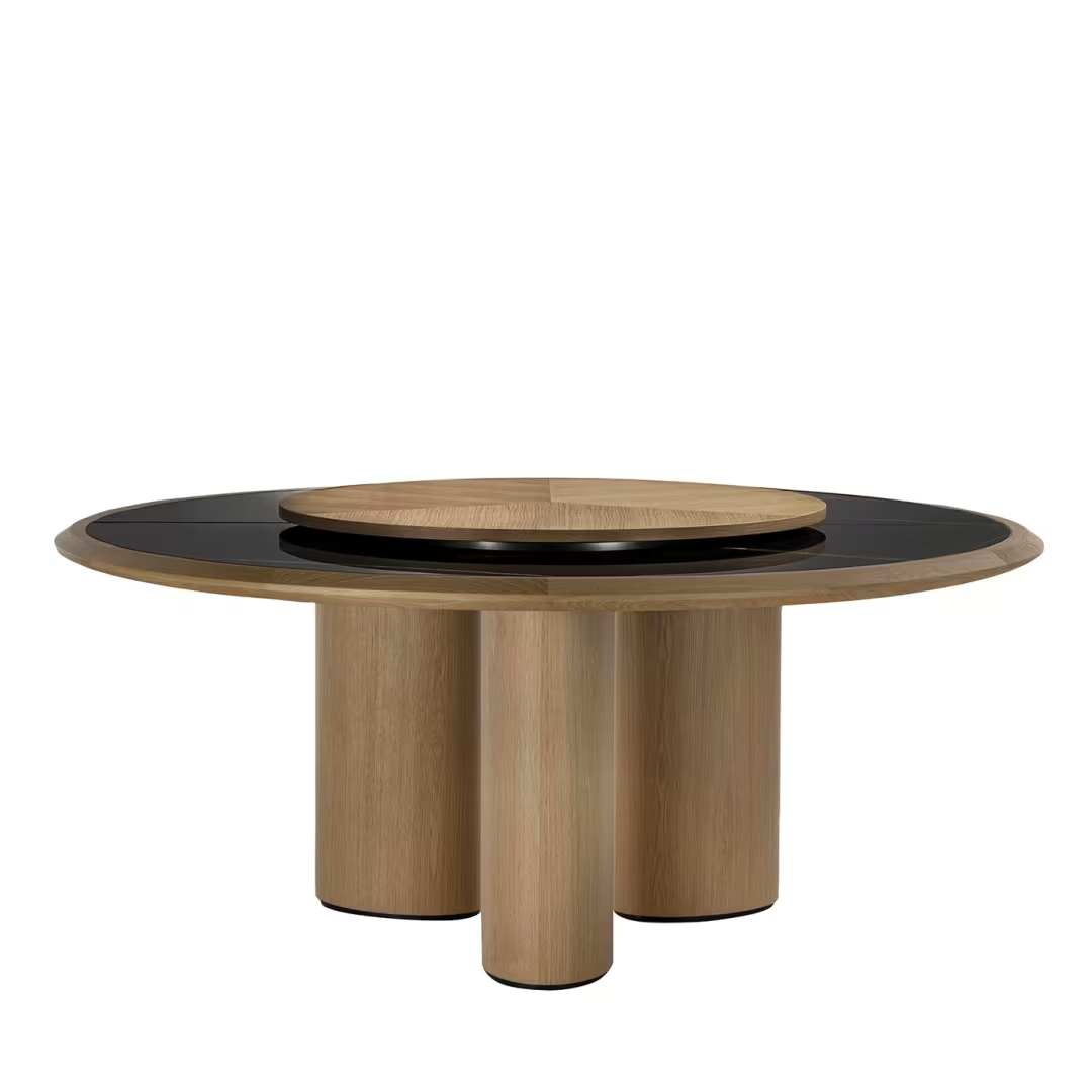 Diamante round durmast and sahara noir marble table with lazy susan