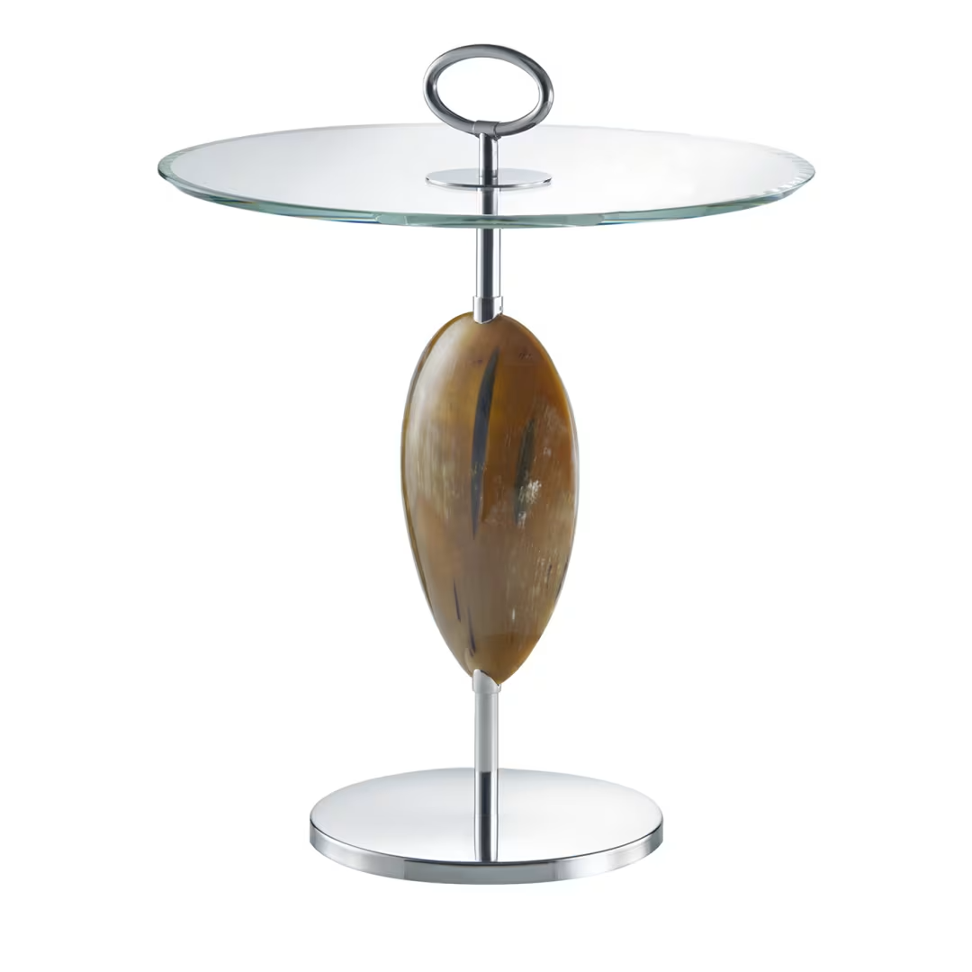 Macari stainless steel side table with horn insert