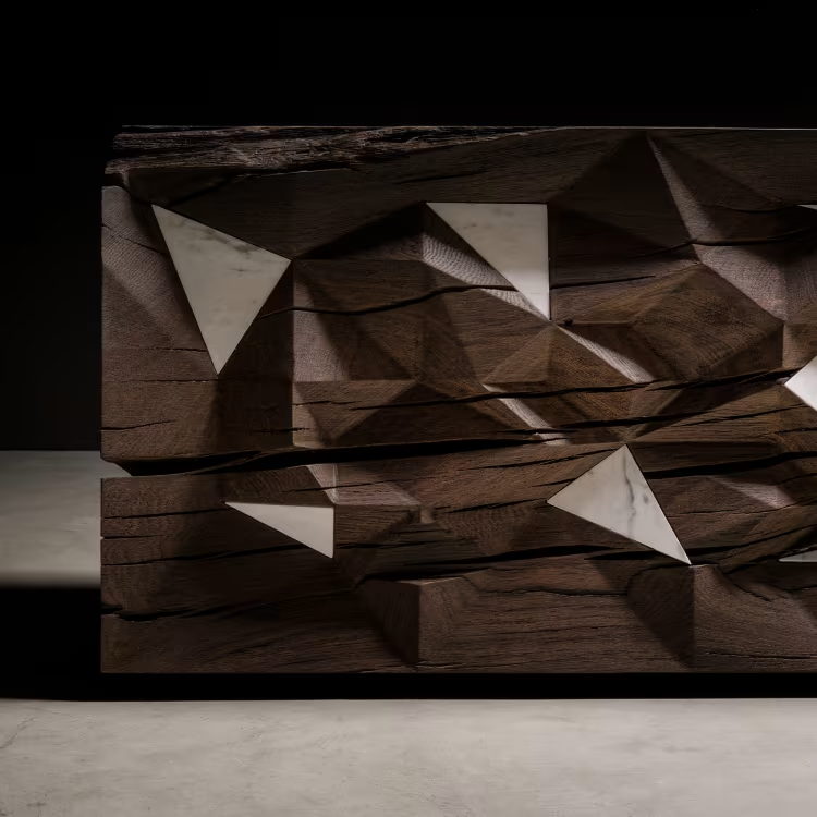 Polygon fossil oak bench