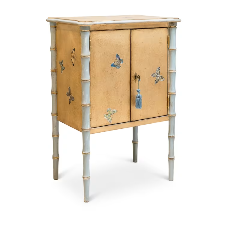 Gold-leaf lombardia bamboo nightstand with butterflies