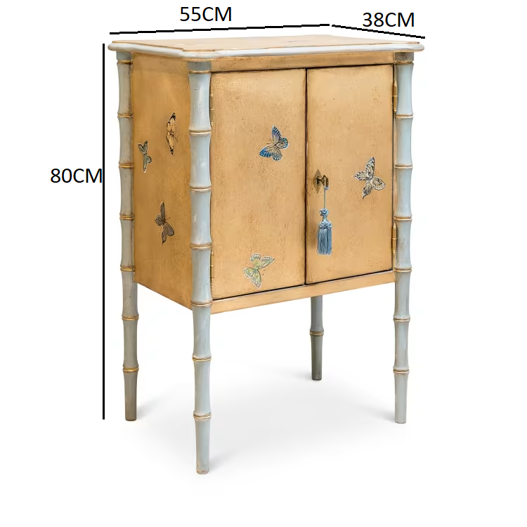 Gold-leaf lombardia bamboo nightstand with butterflies