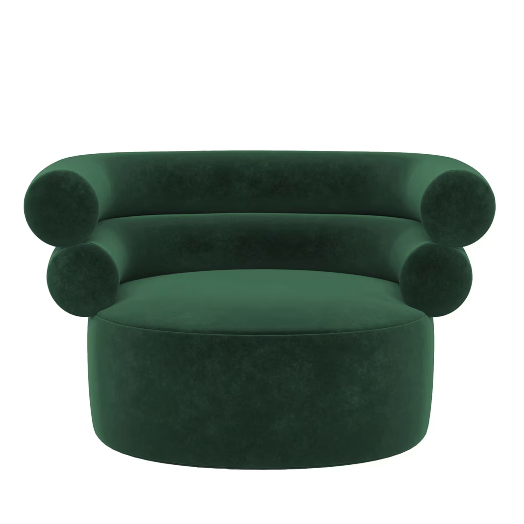 Tube emerald-green velvet armchair