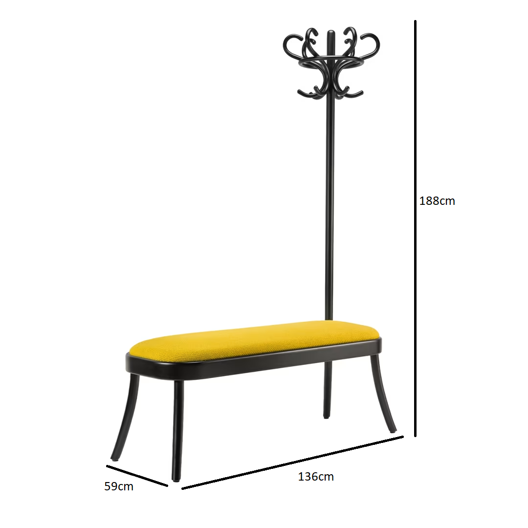 Coat rack bench with upholstered seat