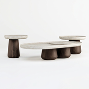 Sahra | Travertine & Solid Wood Table Set